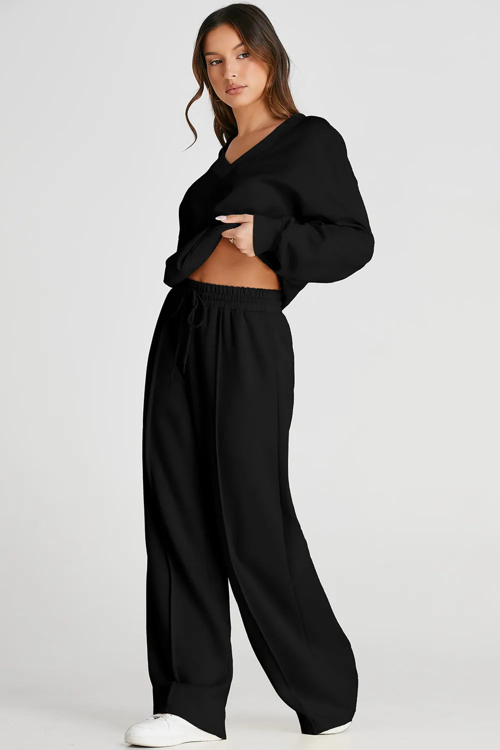 Women's V-Neck Long Sleeve Top and Pants Loungewear Set - Loungewear Sets