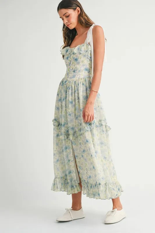 Floral Printed Shoulder Strap Midi Dress – outfit idea for women | Ro + Ivy