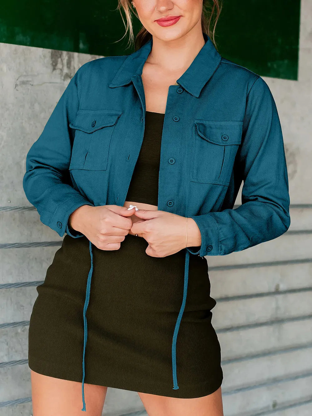 Women's Button Up Long Sleeve Jacket - Jackets