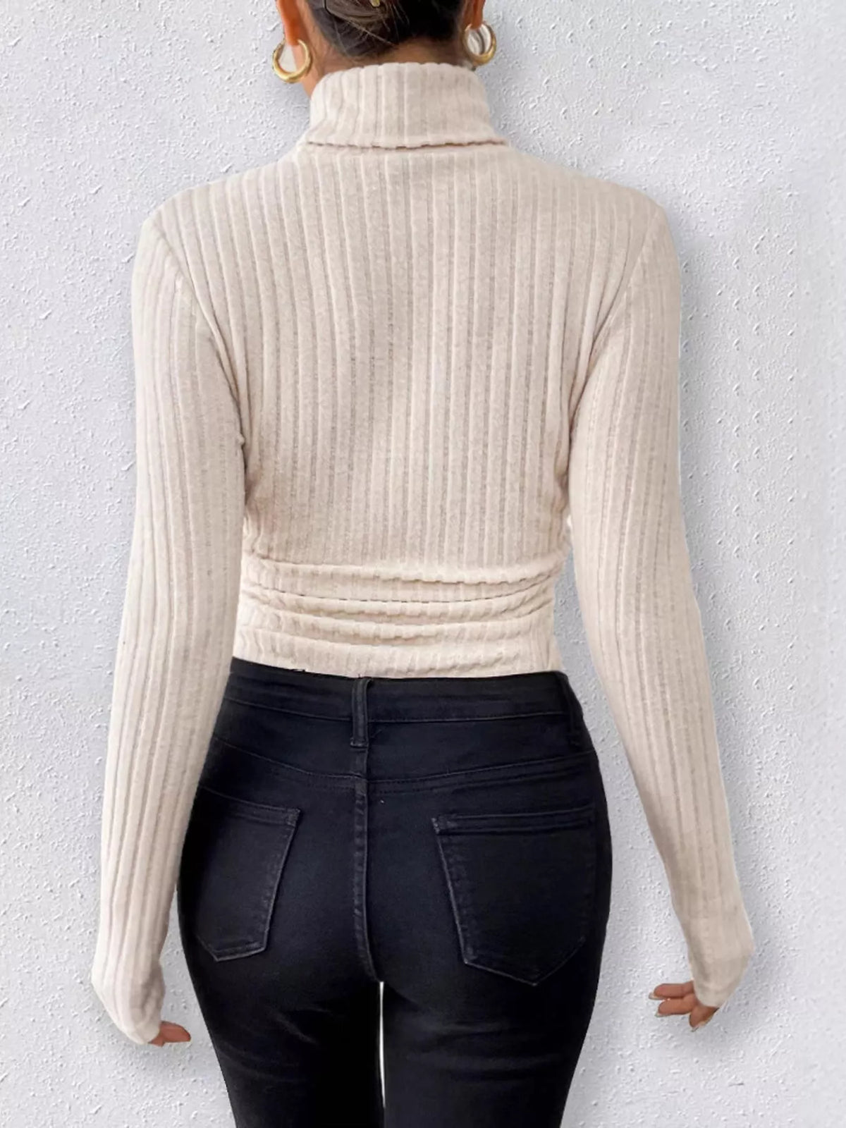 Ribbed Knit Turtleneck Long-Sleeve Fitted Bodysuit