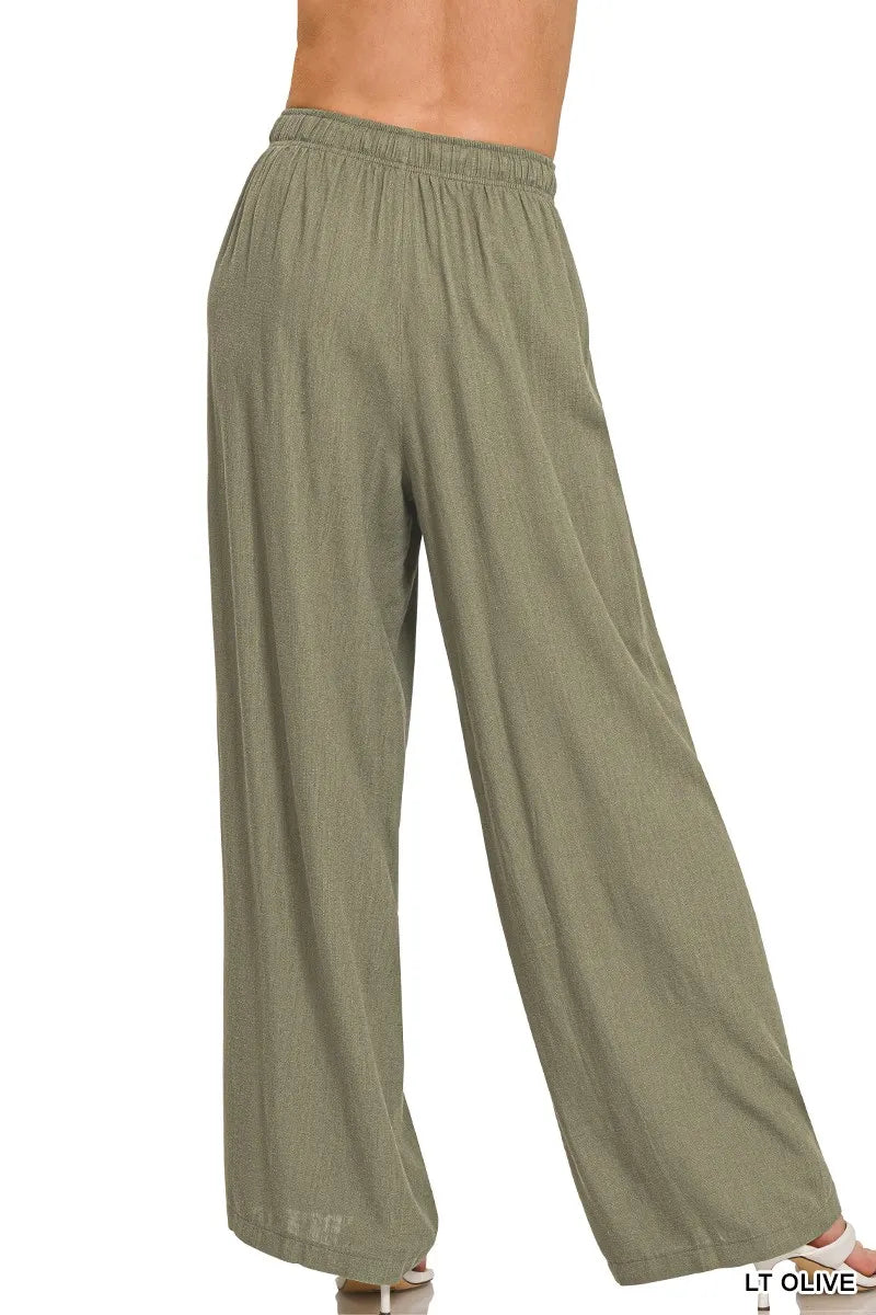 Linen Drawstring Pants in Olive – outfit idea for women | Ro + Ivy