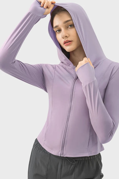 Hooded Zip Up Long Sleeve Activewear Jacket