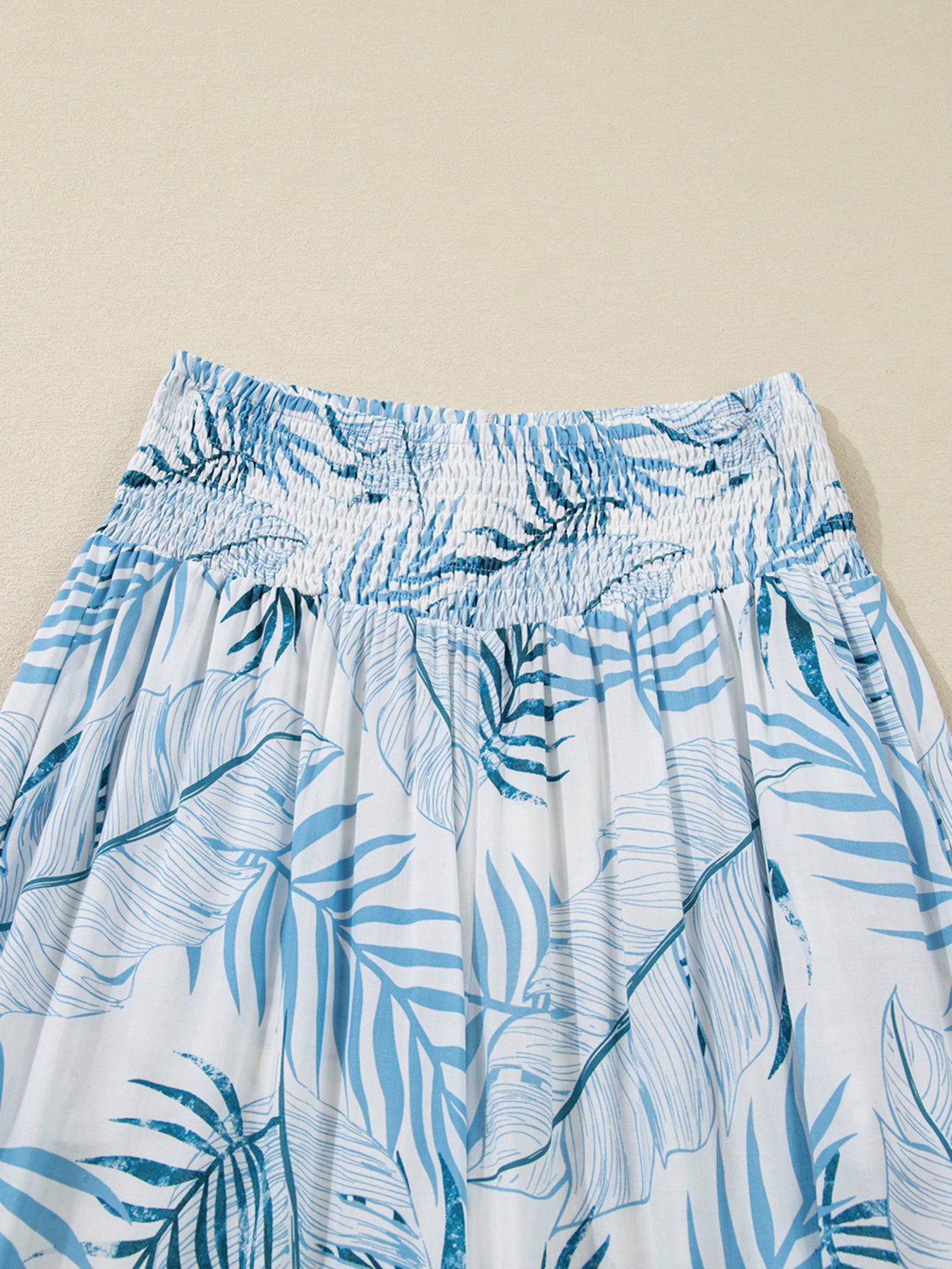 Women's Tropical Print Shirred Waistband Wide Leg Pants - Pants
