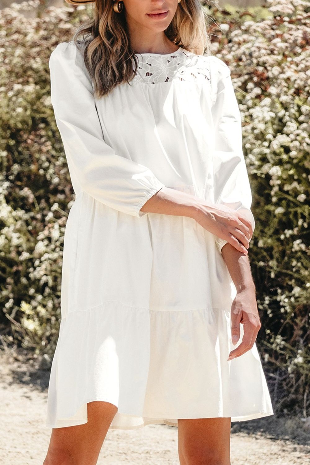 3/4 Sleeve Tiered Mini Dress with Pockets - Mini Dresses