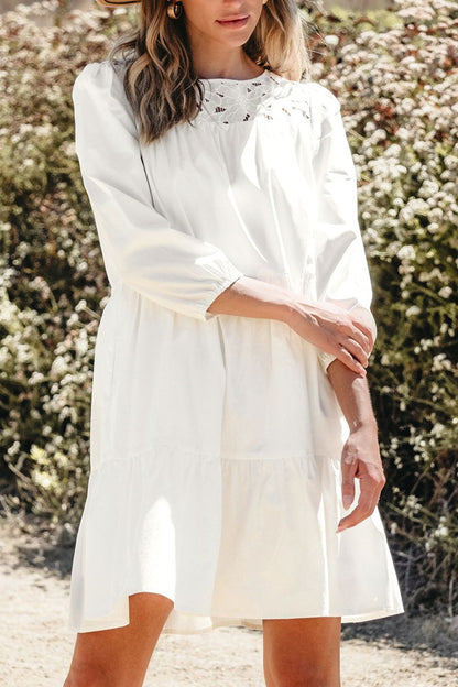 3/4 Sleeve Tiered Mini Dress with Pockets - Mini Dresses