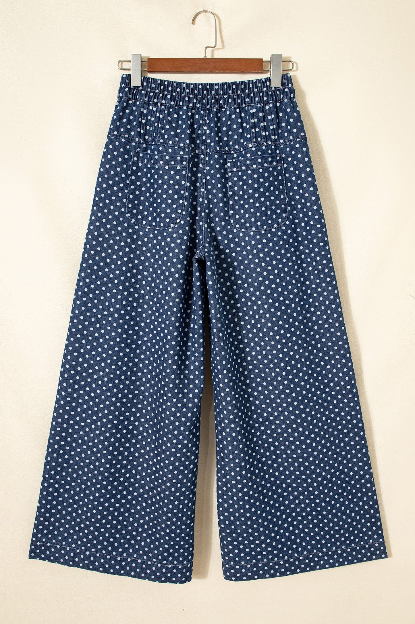 Polka Dot Button Front Pleated Wide Leg Denim Jeans — Charming Trendy Everyday Style - Bottoms/Jeans