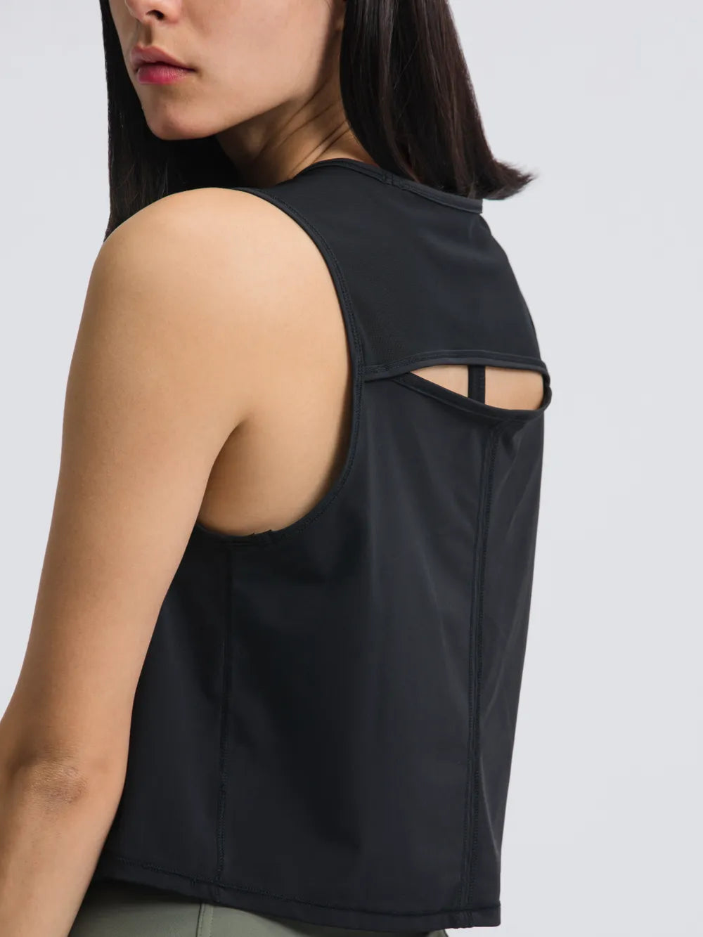 Open Back Slit Round Neck Activewear Tank Top