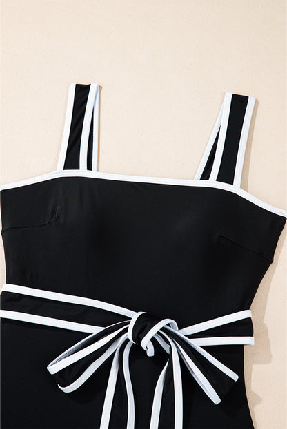 Colorblock Contrast Trim Belted One-Piece Swimsuit — Supportive Straps Contemporary Beach Style - One-Piece Swimsuits