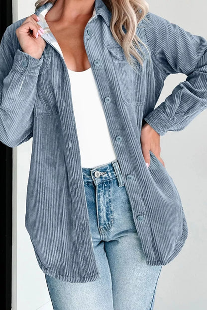 Corduroy Button-Up Plaid Shacket