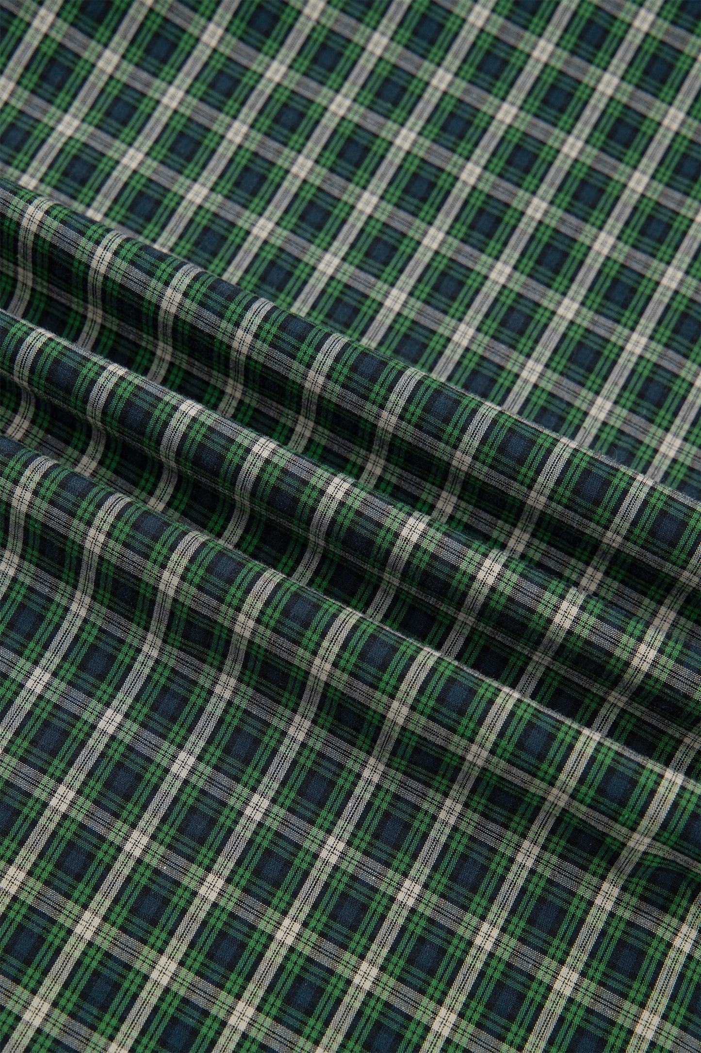 Green Plaid Shirred Bodice Ruffle Hem Maxi Dress