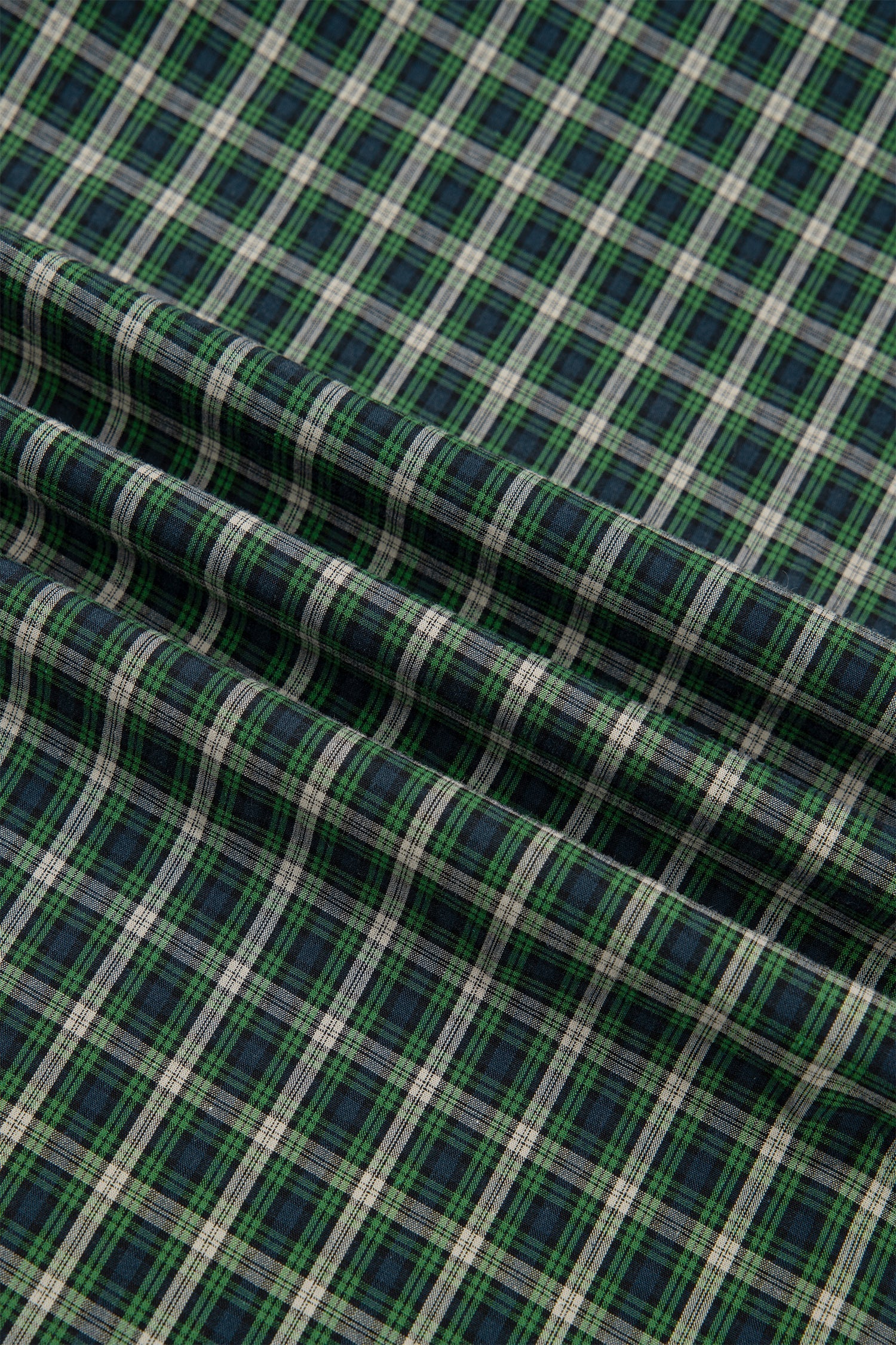Green Plaid Shirred Bodice Ruffle Hem Maxi Dress