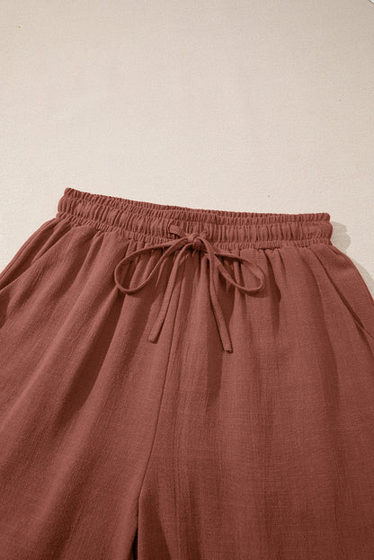 High Waist Drawstring Shorts With Crochet Side Detail — Relaxed Breathable Casual Style - Casual Shorts