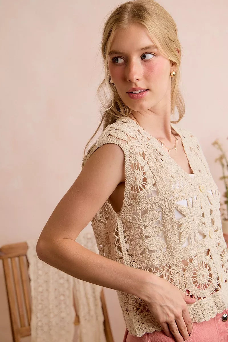 Women's Crochet Sleeveless Vest Top - Knit Vests