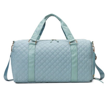 Quilted Water Resistant Vegan Leather Accent Weekend Travel Bag — Spacious Functional Style - French Blue
