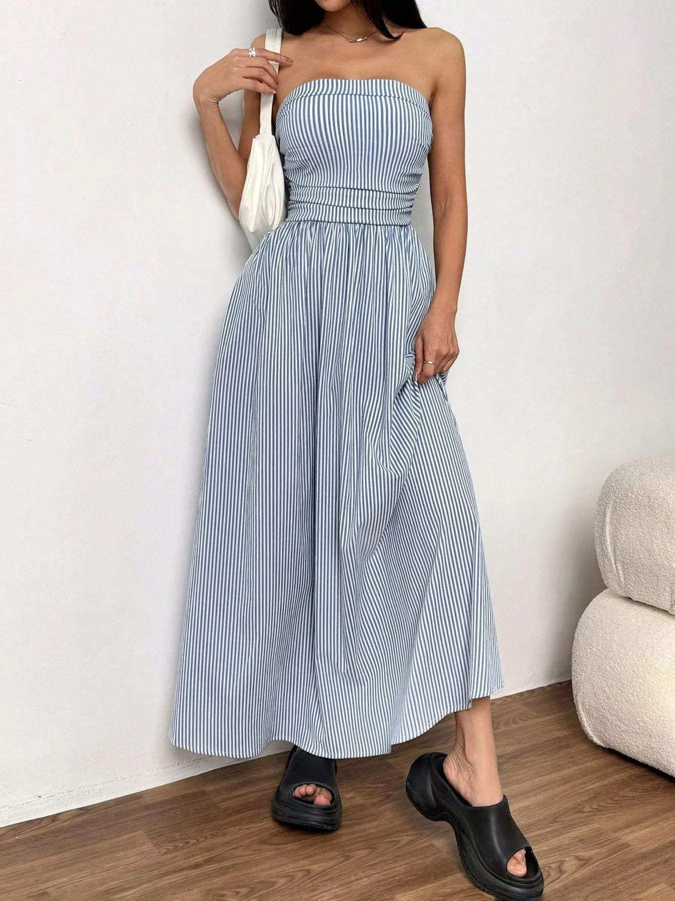 Strapless Featherweight Cotton Striped Maxi Dress - Maxi Dresses