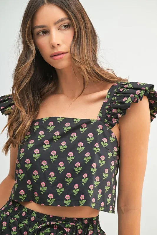 Floral Print Ruffle Top And Pants Set – outfit idea for women | Ro + Ivy