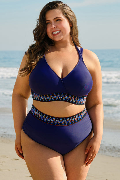 Wrap V-Neck Knot High Waisted Plus Bikini — Alluring Supportive Beach Style - Plus Size Swimwear
