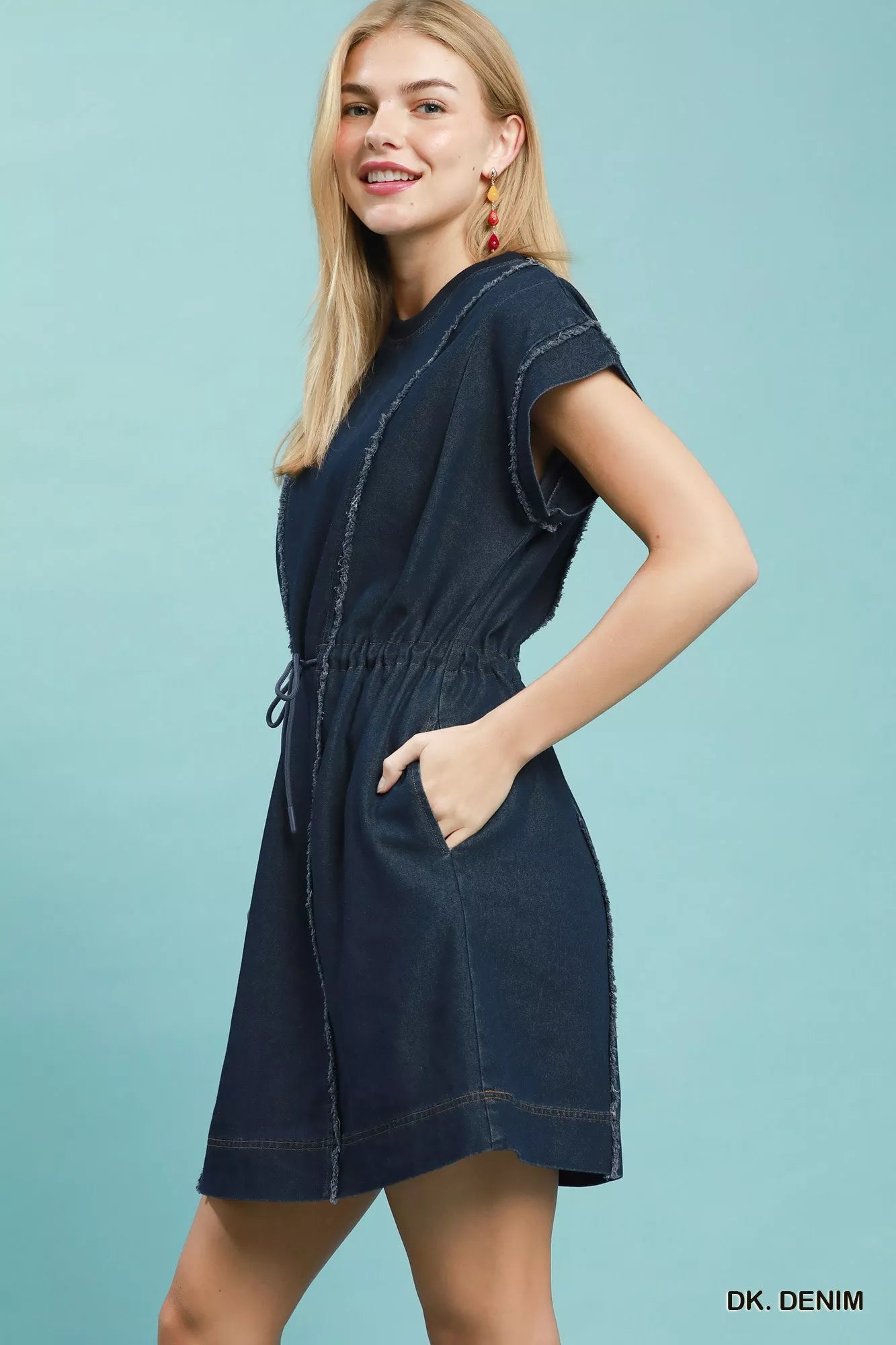 Women's Frayed Hem Denim Mini Dress - Mini Dresses