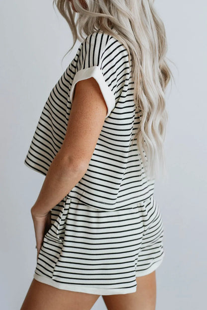 Women's Striped Contrast Top and Shorts Set - Matching Sets