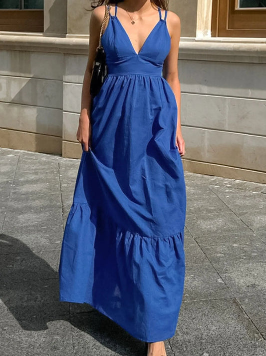 Women's V-Neck Tiered Maxi Cami Dress