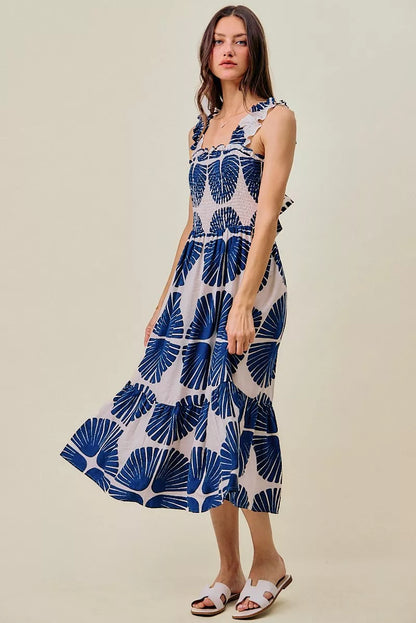 Women's Abstract Print Smocked Tiered Midi Dress - Midi Dresses