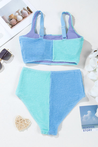 Colorblock Corded Square Neck High Waist Bikini Set — Modern Beach Statement Style - Swimwear/Bikinis