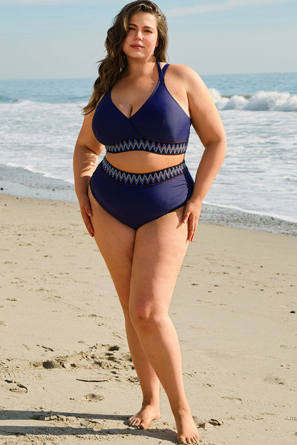 Wrap V-Neck Knot High Waisted Plus Bikini — Alluring Supportive Beach Style - Plus Size Swimwear