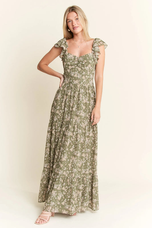 Ruffle Sleeve Tiered Maxi Dress – SAGE outfit idea for women | Ro + Ivy