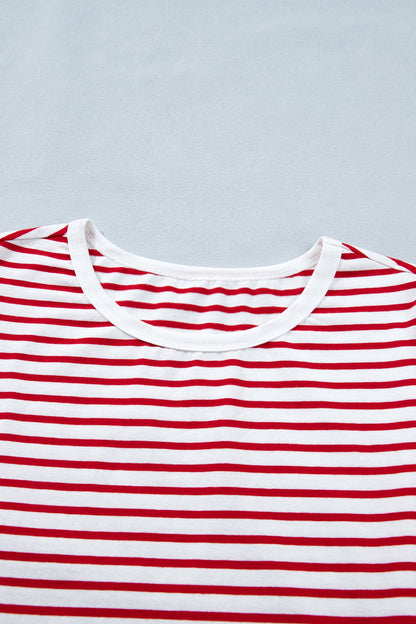 Classic Striped Puff Sleeve Casual T-Shirt — Comfortable Relaxed Everyday Style - Tops & Tees