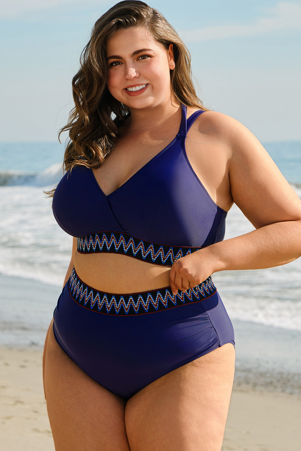 Wrap V-Neck Knot High Waisted Plus Bikini — Alluring Supportive Beach Style - Plus Size Swimwear