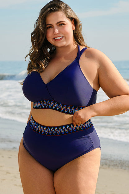 Wrap V-Neck Knot High Waisted Plus Bikini — Alluring Supportive Beach Style - Plus Size Swimwear
