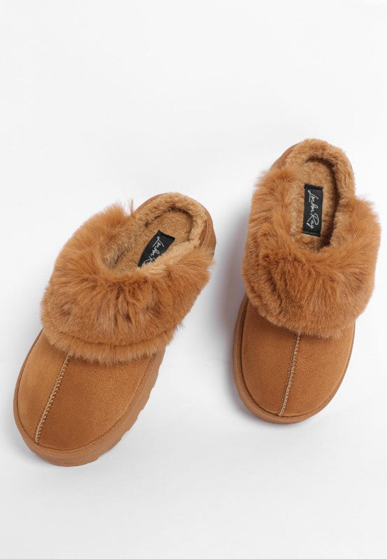 Tan Portho Faux Fur Lining Slip Ons | Trendy Slip Ons Outfit Idea for Women by Ro + Ivy | Elevated Basics, Modern Comfort & Style