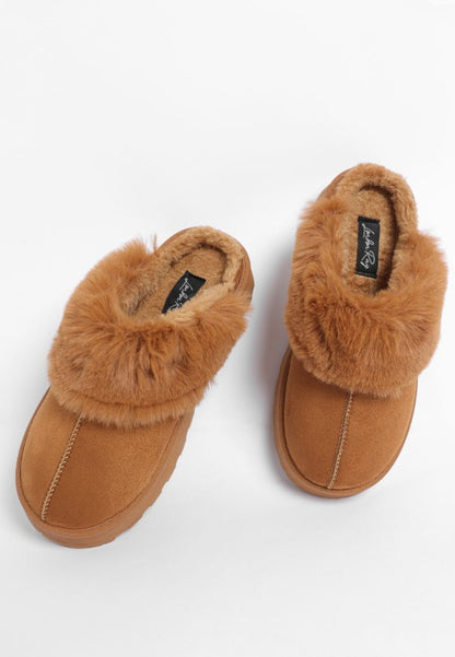 Tan Portho Faux Fur Lining Slip Ons | Trendy Slip Ons Outfit Idea for Women by Ro + Ivy | Elevated Basics, Modern Comfort & Style