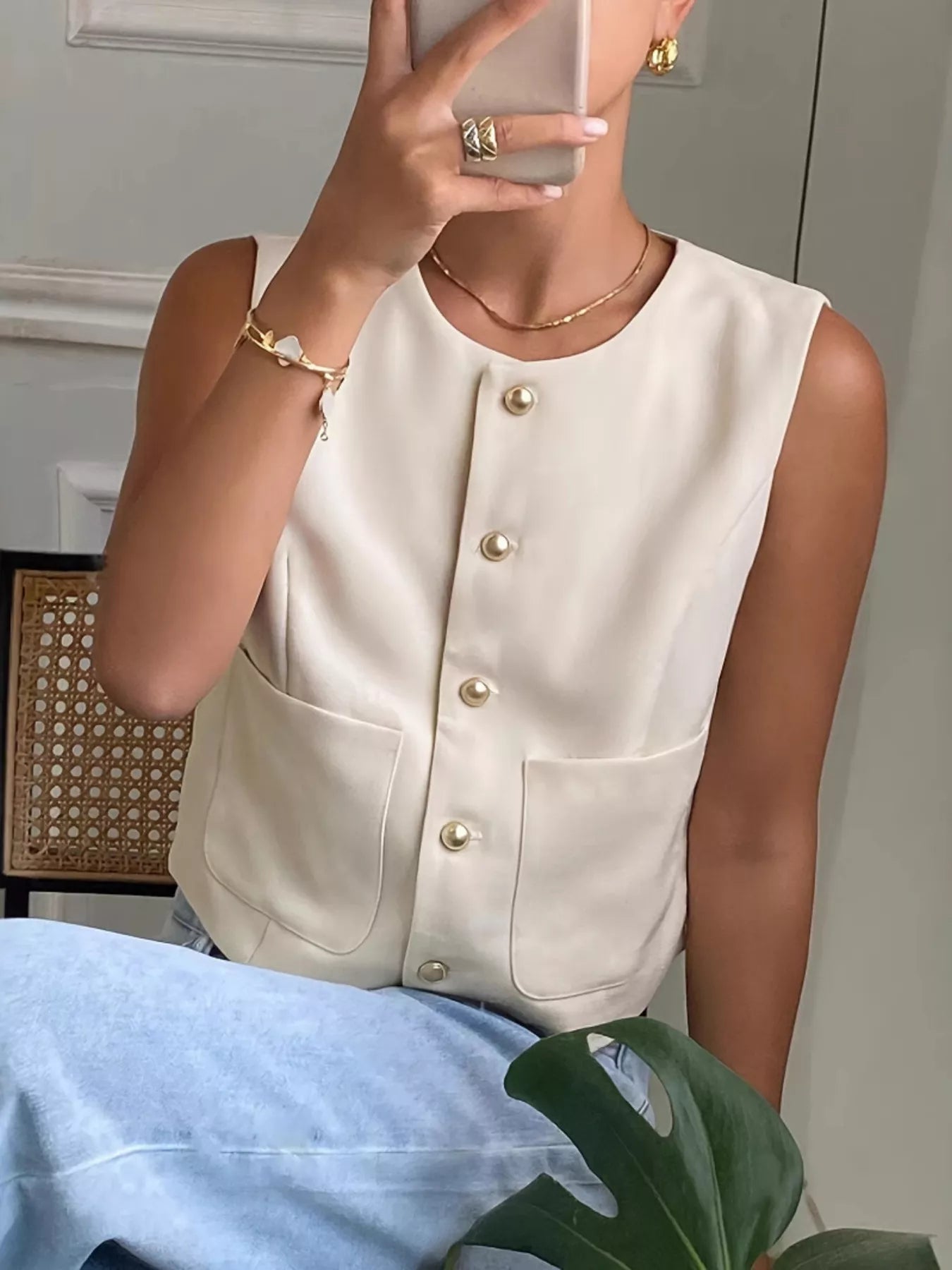Women's Button Down Sleeveless Vest - Button-Down Vests