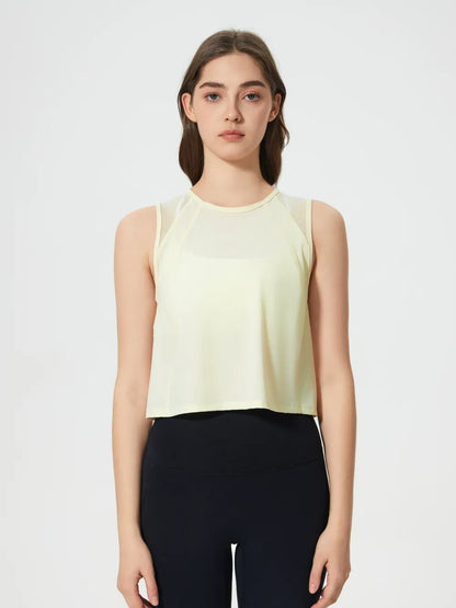 Open Back Slit Round Neck Activewear Tank Top