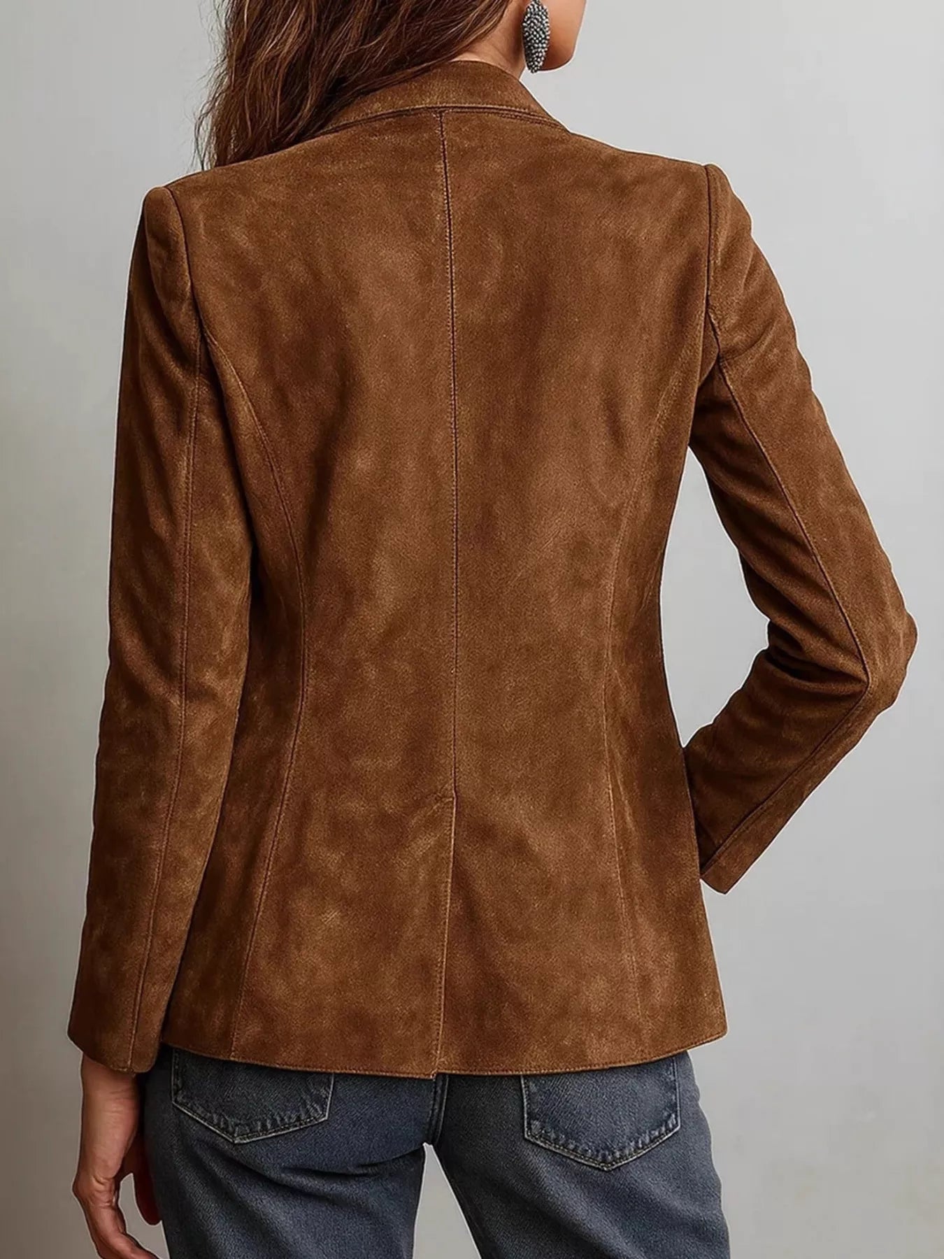 Slim Fit Suede Long Sleeve Blazer