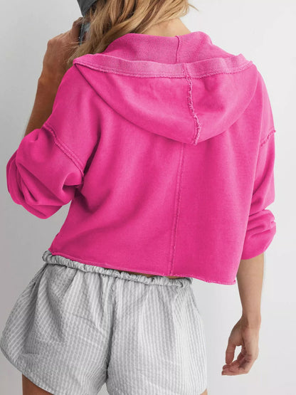 Exposed Seam Dropped Shoulder Hoodie - Pullover Hoodies