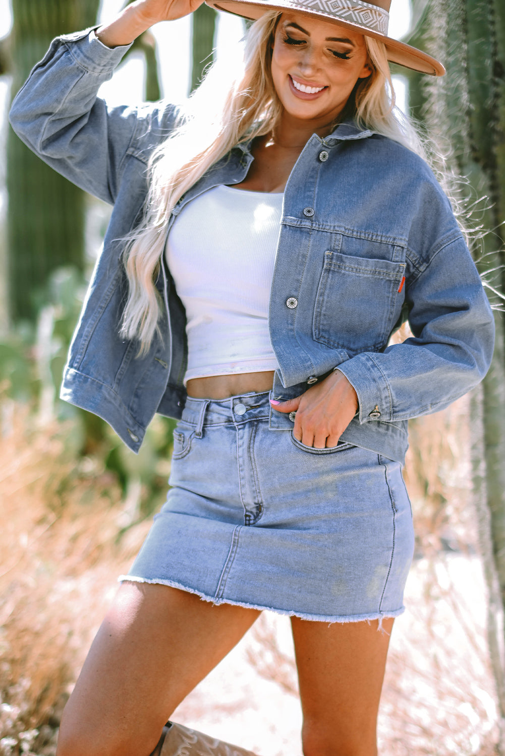Striped Washed Denim Chest Pocket Oversized Vintage Jacket — Laid-Back Casual Style - Outerwear/Denim jackets