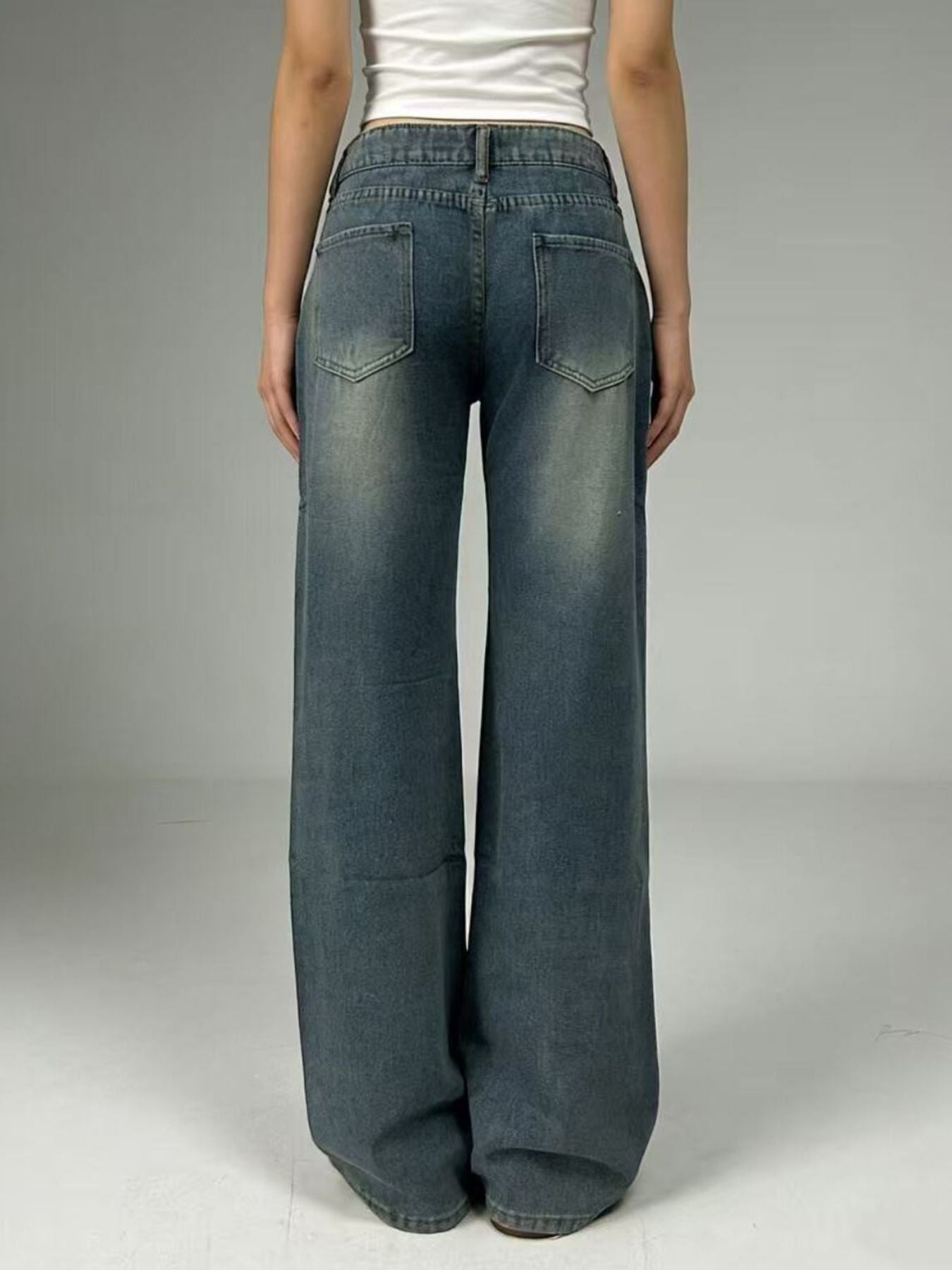 Vintage Wash Wide Leg Jeans - Jeans