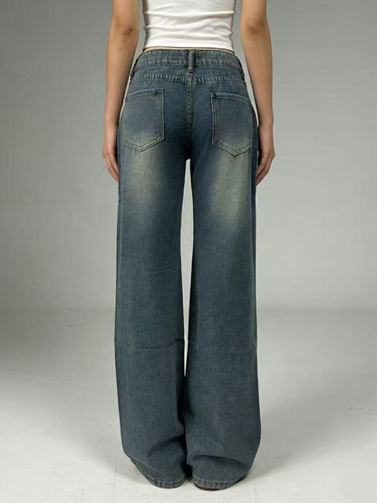 Vintage Wash Wide Leg Jeans - Jeans