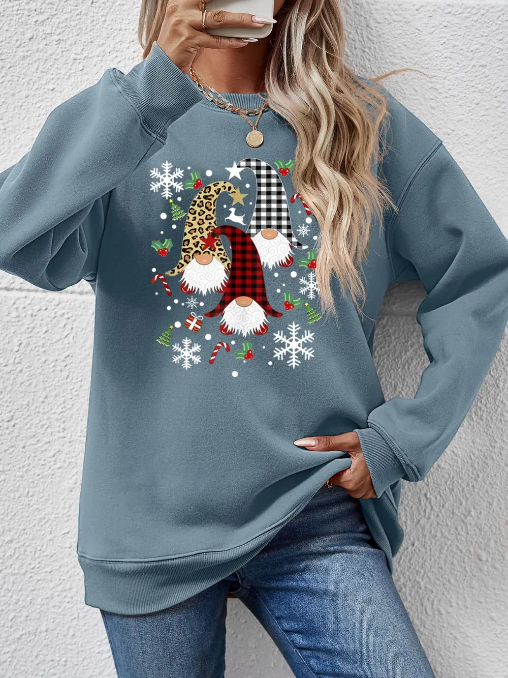 Faceless Gnomes Graphic Drop-Shoulder Sweatshirt