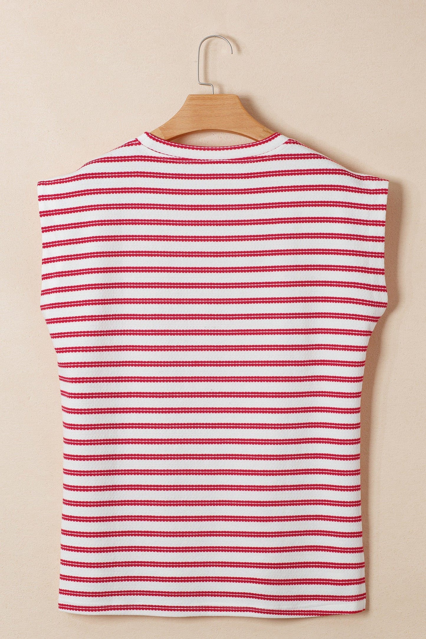 Striped Textured Knit Buttoned Shoulder Short Sleeve Tee — Unique Casual Everyday Style - Tops/Tops & Tees