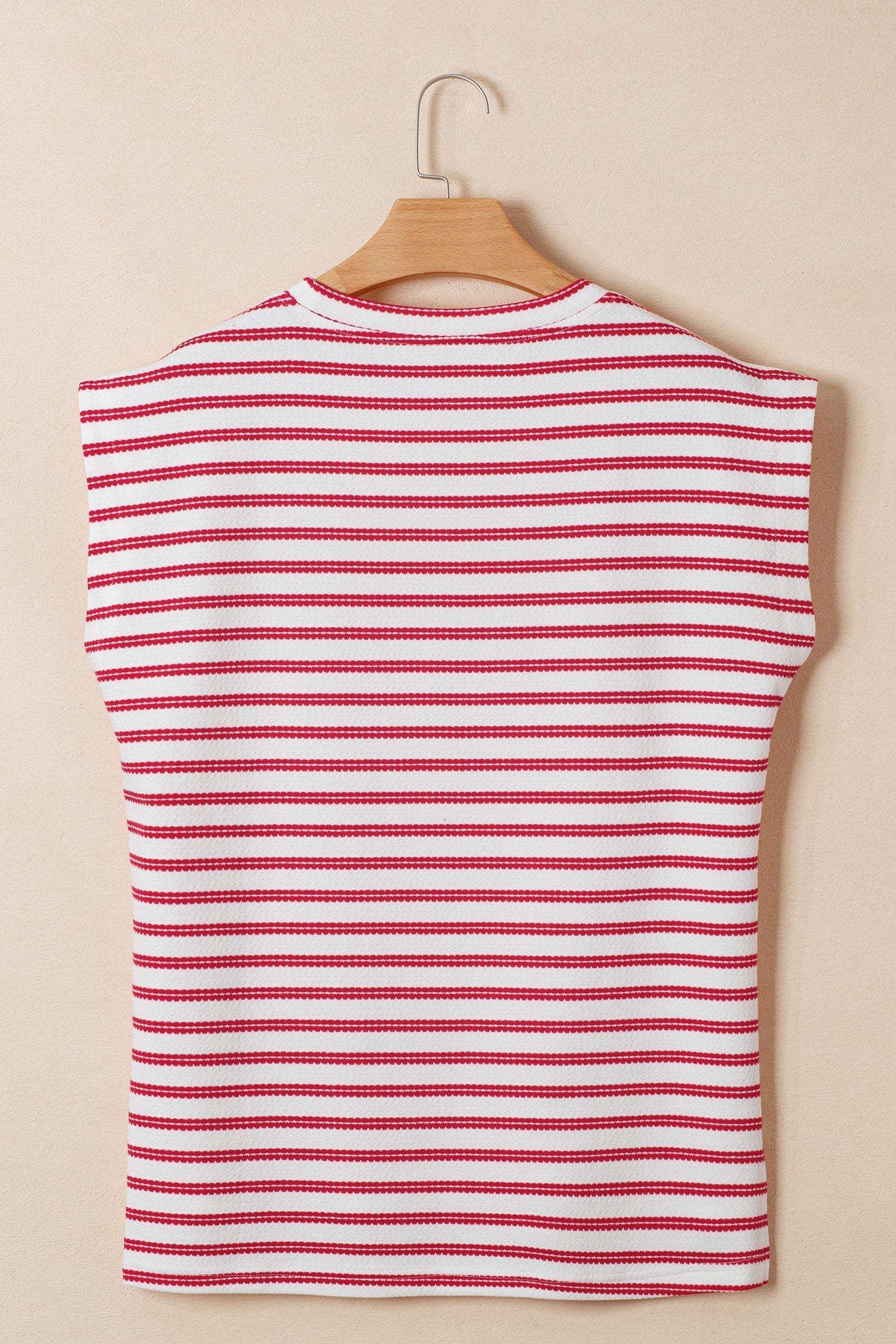 Striped Textured Knit Buttoned Shoulder Short Sleeve Tee — Unique Casual Everyday Style - Tops/Tops & Tees