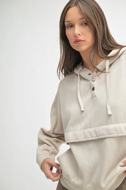 100% Cotton Snap Hoodie with Soft Burnout-Fleece Detailing
