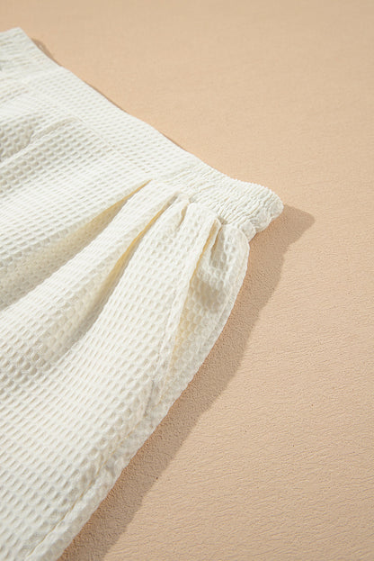 Contrast Ricrac Hem Waffle Textured Casual Shorts — Unique Relaxed Summer Style - Bottoms/Casual Shorts