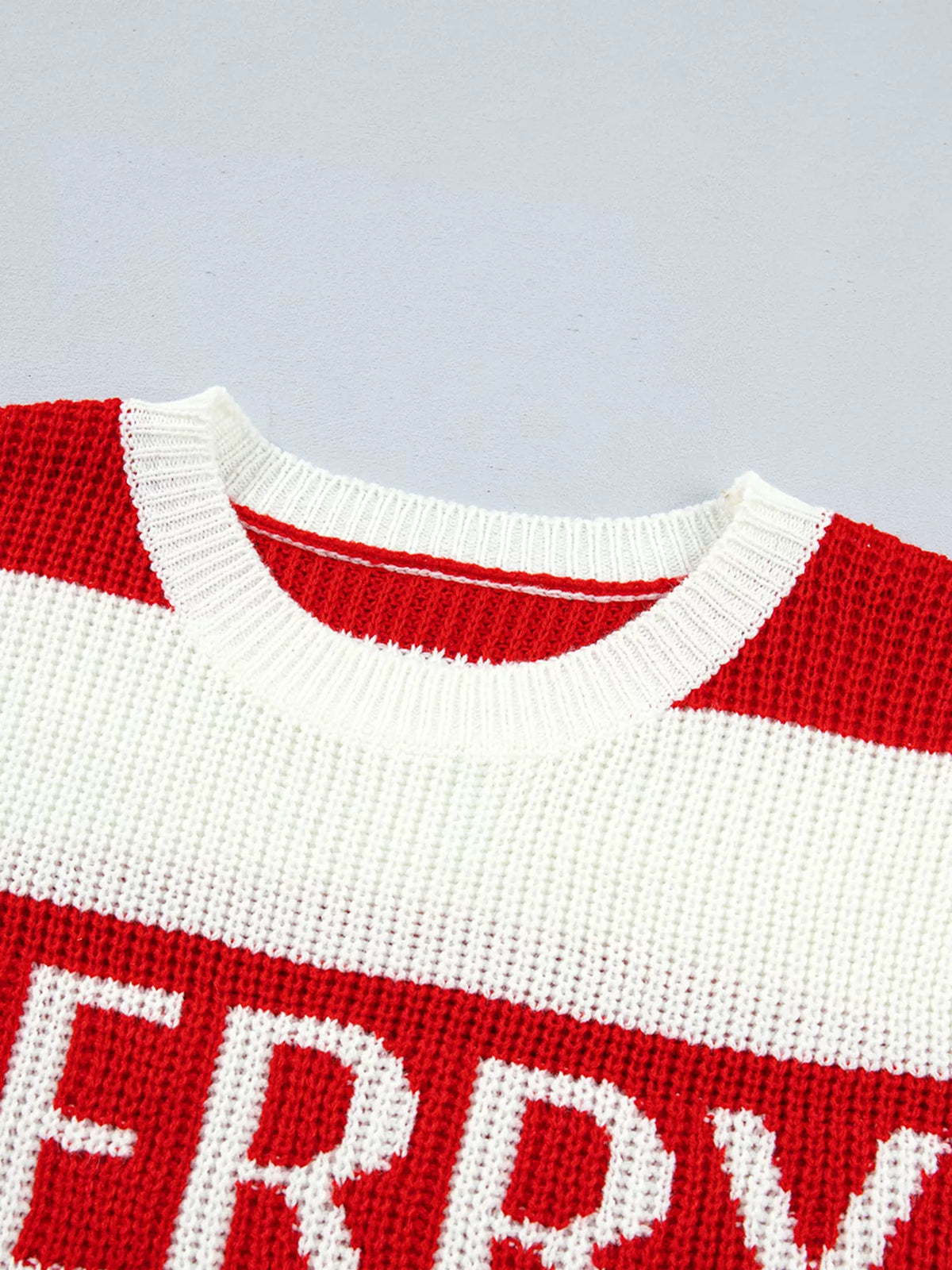 Striped Merry Christmas Drop-Shoulder Long-Sleeve Sweater
