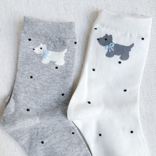As Shown One Size Scottie Dog Pattern Socks Set Of 2 | Trendy Socks Outfit Idea for Women by Ro + Ivy | Elevated Basics, Modern Comfort & Style