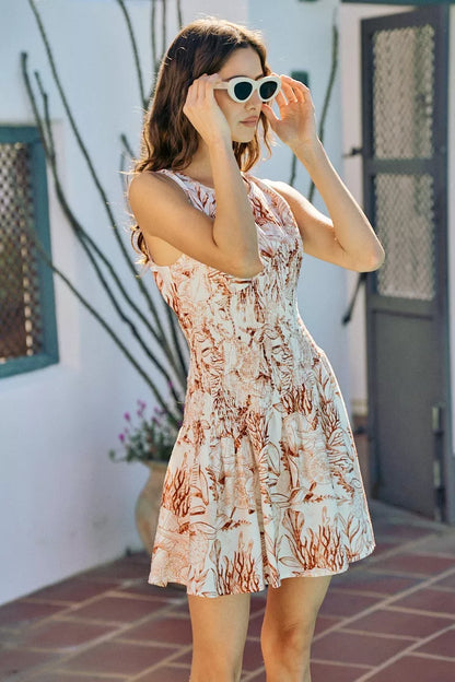 Women's Shell Print Smocked Fit and Flare Mini Dress - Mini Dresses