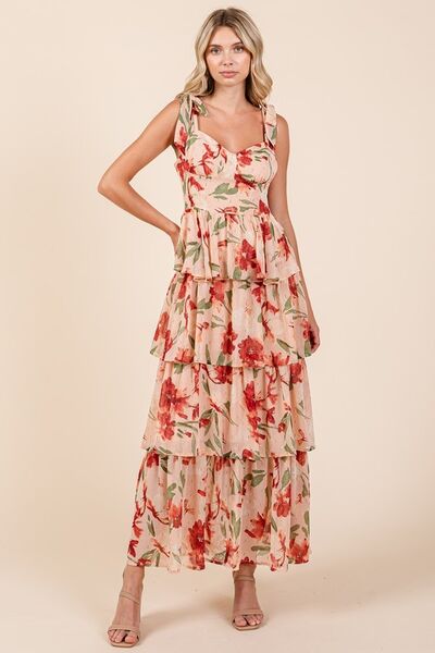 Layered Floral Sweetheart Neck Maxi Dress - Ro + Ivy