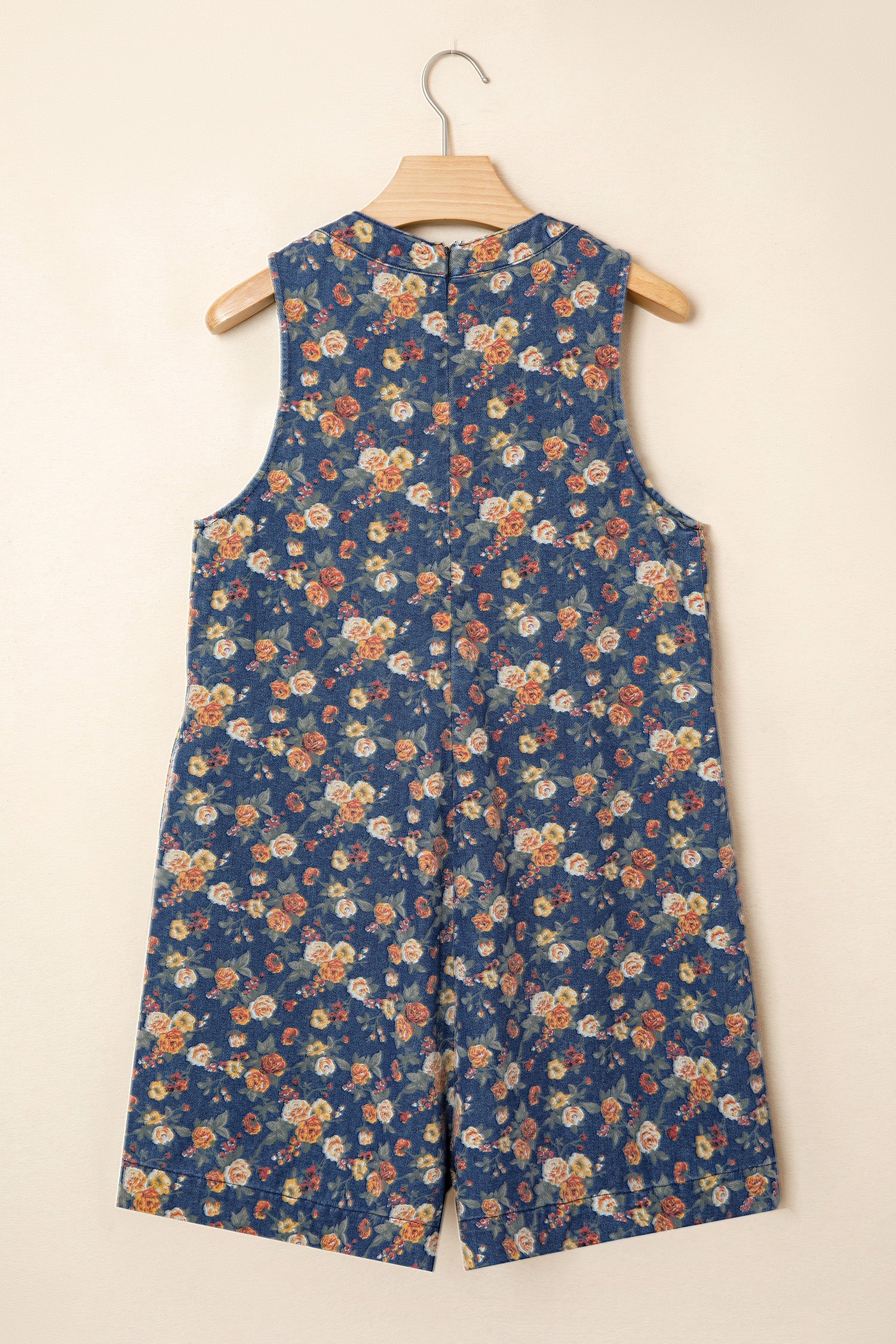Floral Denim Bow Tie V-Neck Pleated Casual Romper — Chic Summer Everyday Style - Bottoms/Jumpsuits & Rompers